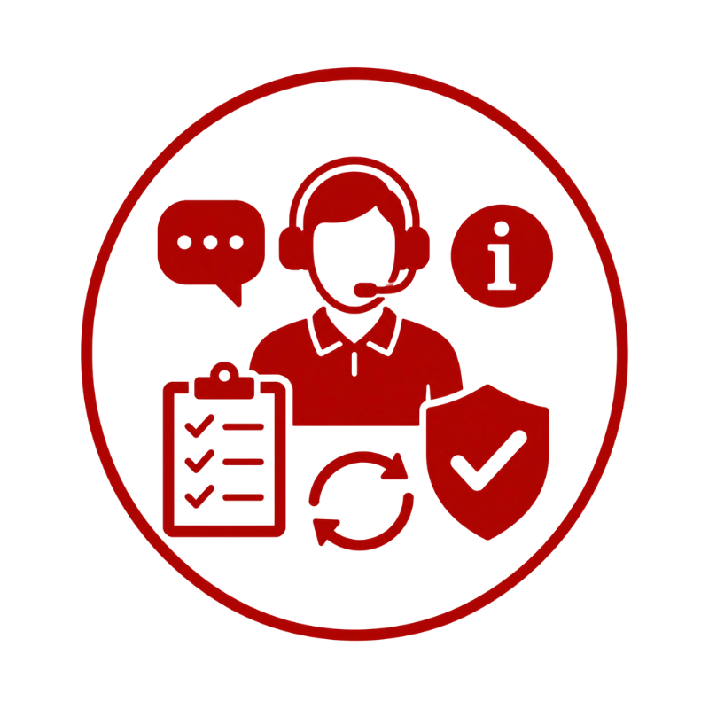Floor sanding customer support icon showing local assistance, service information, workmanship procedures and ongoing support
